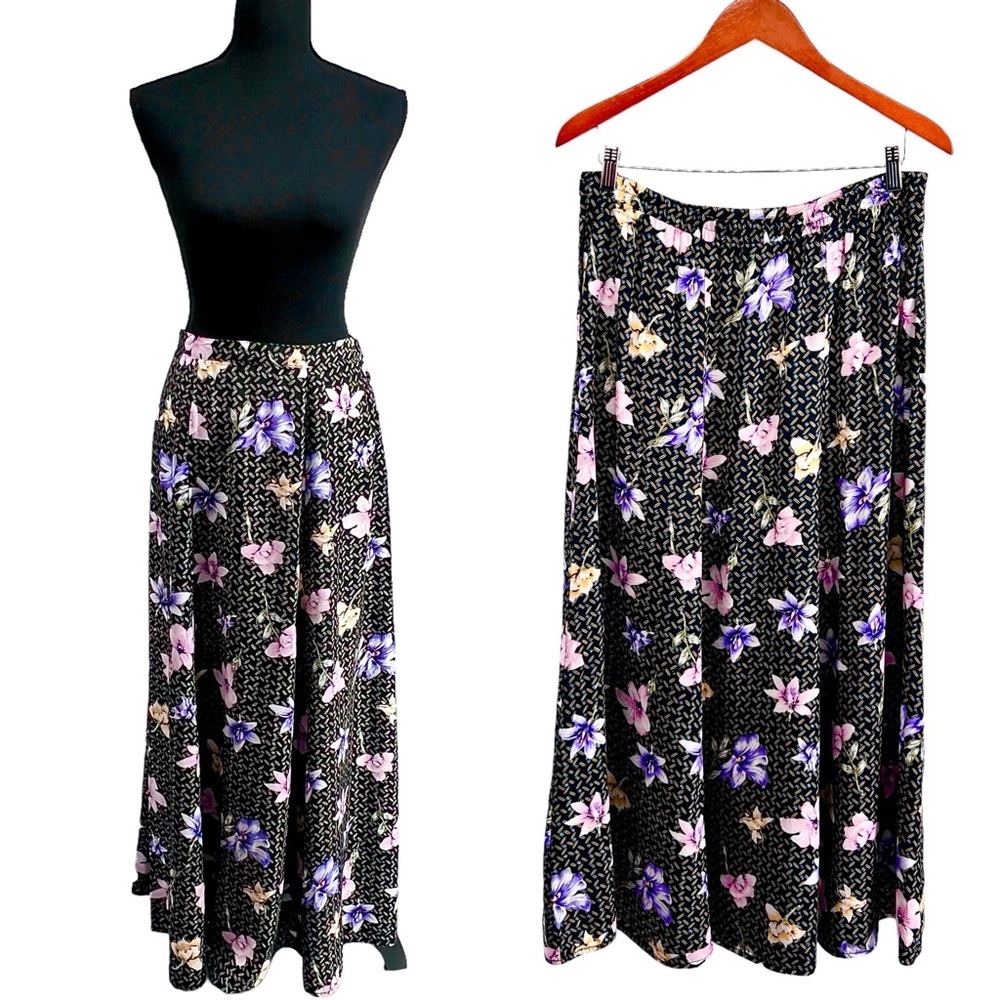 Vintage Croft And Barrow Womens Side Button Maxi Skirt Large Floral Lily Print